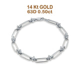 14K Gold Paperclip Style Cross Design Round Natural Diamond Bracelet