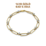 14K Gold Paperclip Style Cross Design Round Natural Diamond Bracelet