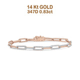 14K Gold 4mm Paperclip Bracelet Interlock Round Natural Diamond