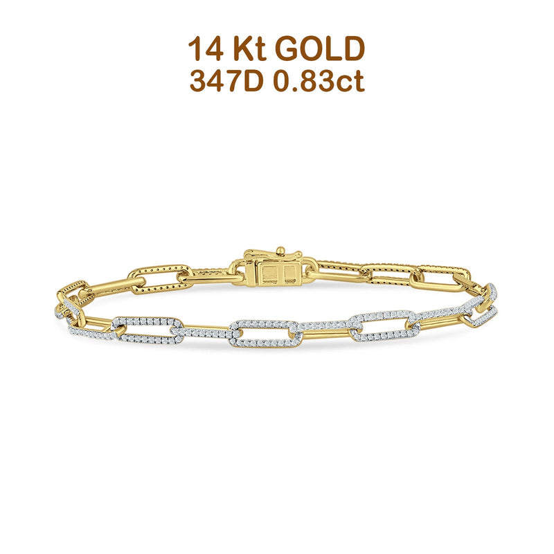 14K Gold 4mm Paperclip Bracelet Interlock Round Natural Diamond