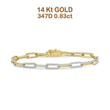 14K Gold 4mm Paperclip Bracelet Interlock Round Natural Diamond
