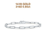 14K Gold 7" Paperclip Link Chain 4mm Round Natural Diamond Bracelet