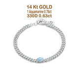 14K White Gold Oval Aquamarine Cluster Natural Diamond Cuban Link Chain Bracelet
