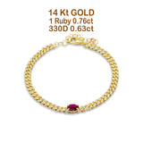 14K Yellow Gold Oval Ruby Cluster Natural Diamond Cuban Link Chain Bracelet
