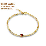 14K Gold Oval Garnet 4mm Link Chain Bracelet Round Natural Diamond
