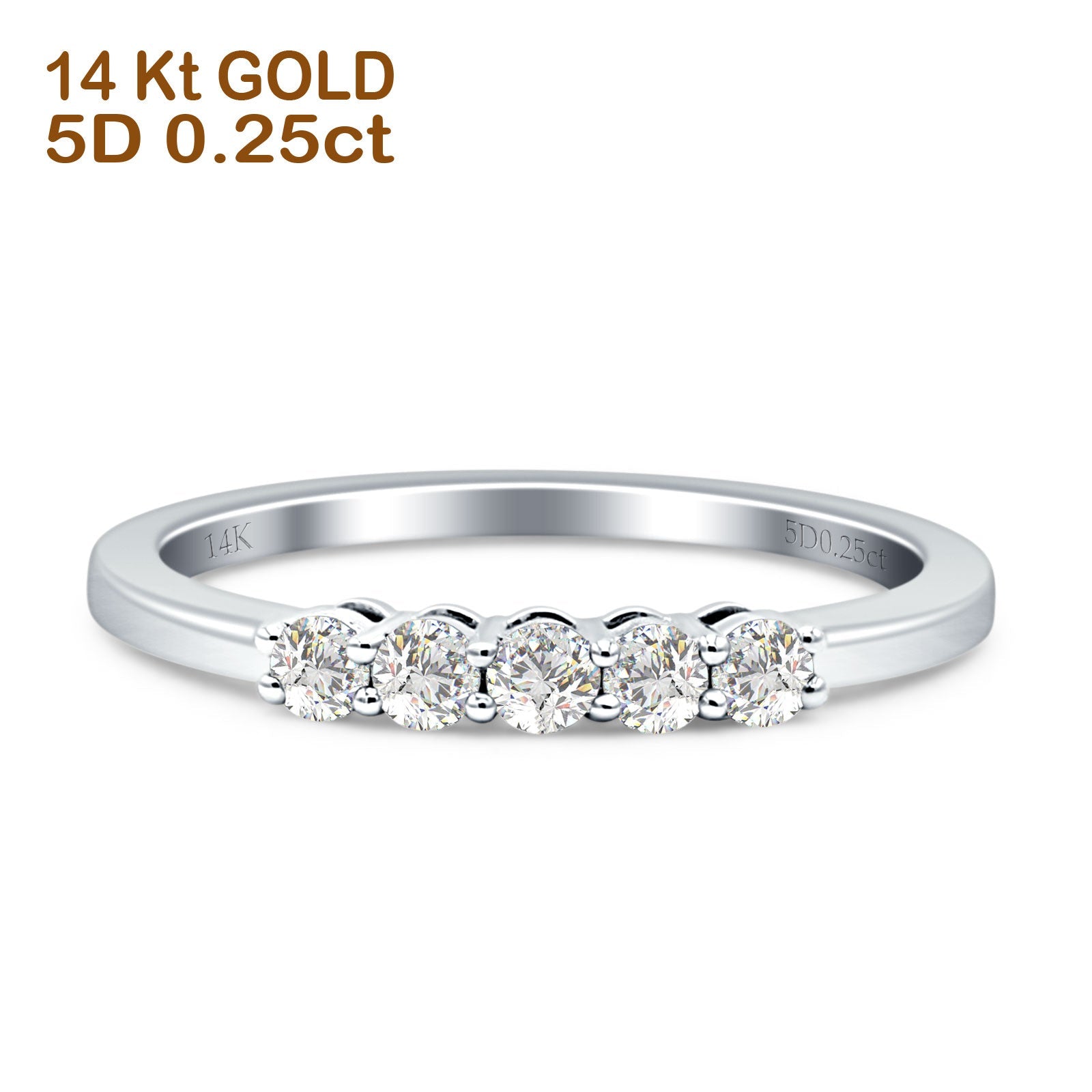 5 Ring Stack Five Stone Ring 2mm Round Natural Diamond Stackable Stacking Band 14K ...