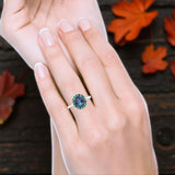 Art Deco Oval Natural Stone Floral Ring
