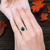 Art Deco Oval Natural Stone Floral Ring