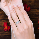 Oval Natural Stone Leaf Design Wedding Ring