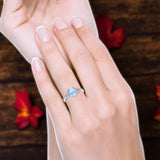 Oval Natural Stone Leaf Design Wedding Ring