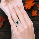 Three Piece Round Natural Stone Cocktail Ring