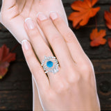 Three Piece Round Natural Stone Cocktail Ring