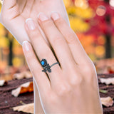 Lab Created Blue Opal Bee Flower Ring Oxidized 925 Sterling Silver