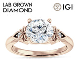 18K Gold IGI Certified Round 2 Carat Lab Grown Diamond Floral Ring
