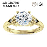 18K Gold IGI Certified Round 2 Carat Lab Grown Diamond Floral Ring
