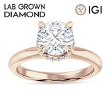 18K Gold IGI Certified Round 2 Carat Lab Grown Diamond Halo Solitaire Ring