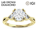14K Gold IGI Certified Round 3 Carat Lab Grown Diamond Trio Ring