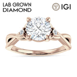 18K Gold IGI Certified Round 2 Carat Lab Grown Diamond Twisted Trio Ring