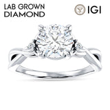 18K Gold IGI Certified Round 3 Carat Lab Grown Diamond Twisted Trio Ring