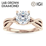 18K Gold IGI Certified Round 1 Carat Lab Grown Diamond Twisted Solitaire Ring