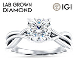 18K Gold IGI Certified Round 3 Carat Lab Grown Diamond Twisted Solitaire Ring
