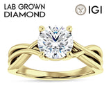18K Gold IGI Certified Round 3 Carat Lab Grown Diamond Twisted Solitaire Ring