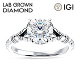10K Gold IGI Certified Round 3 Carat Lab Grown Diamond Art Deco Split Shank Floral Ring