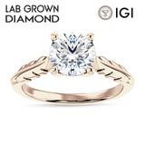 18K Gold IGI Certified Round 1 Carat Lab Grown Diamond Leaf Solitaire Ring
