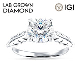 18K Gold IGI Certified Round 2 Carat Lab Grown Diamond Leaf Solitaire Ring