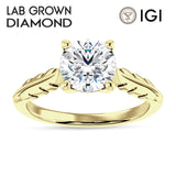 18K Gold IGI Certified Round 2 Carat Lab Grown Diamond Leaf Solitaire Ring