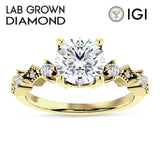 18K Gold IGI Certified Round 1 Carat Lab Grown Diamond Cluster Beaded Ring