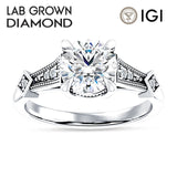 18K Gold IGI Certified Round 1 Carat Lab Grown Diamond Art Deco Beaded Ring