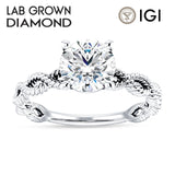 IGI Certified Round 1 Carat Lab Grown Diamond Twisted Rope Solitaire Ring
