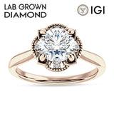 IGI Certified Round 1 Carat Lab Grown Diamond Art Deco Floral Ring