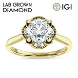 IGI Certified Round 1 Carat Lab Grown Diamond Art Deco Floral Ring