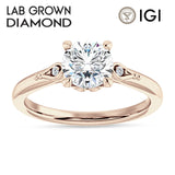 14K Gold IGI Certified Round 1 Carat Lab Grown Diamond Hidden Halo Art Deco Trio Ring