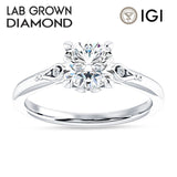 18K Gold IGI Certified Round 2 Carat Lab Grown Diamond Hidden Halo Art Deco Trio Ring