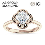 14K Gold IGI Certified Round 3 Carat Lab Grown Diamond Art Deco Solitaire Ring