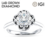 14K Gold IGI Certified Round 2 Carat Lab Grown Diamond Art Deco Solitaire Ring