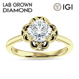 10K Gold IGI Certified Round 2 Carat Lab Grown Diamond Art Deco Solitaire Ring