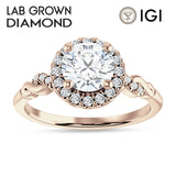 IGI Certified Round 1 Carat Lab Grown Diamond Art Deco Twisted Halo Ring