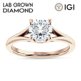 18K Gold IGI Certified Round 2 Carat Lab Grown Diamond Split Shank Hidden Halo Baguette Ring