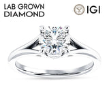 18K Gold IGI Certified Round 3 Carat Lab Grown Diamond Split Shank Hidden Halo Baguette Ring