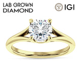 IGI Certified Round 3 Carat Lab Grown Diamond Split Shank Hidden Halo Baguette Ring