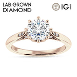 10K Gold IGI Certified Round 1 Carat Lab Grown Diamond Art Deco Marquise Style Ring