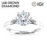 14K Gold IGI Certified Round 3 Carat Lab Grown Diamond Art Deco Marquise Style Ring