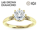 14K Gold IGI Certified Round 3 Carat Lab Grown Diamond Art Deco Marquise Style Ring