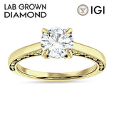 IGI Certified Round 1 Carat Lab Grown Diamond Flower Leaf Solitaire Ring