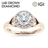 18K Gold IGI Certified Round 3 Carat Lab Grown Diamond Ar Deco Heart Halo Ring