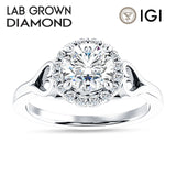 IGI Certified Round 1 Carat Lab Grown Diamond Ar Deco Heart Halo Ring